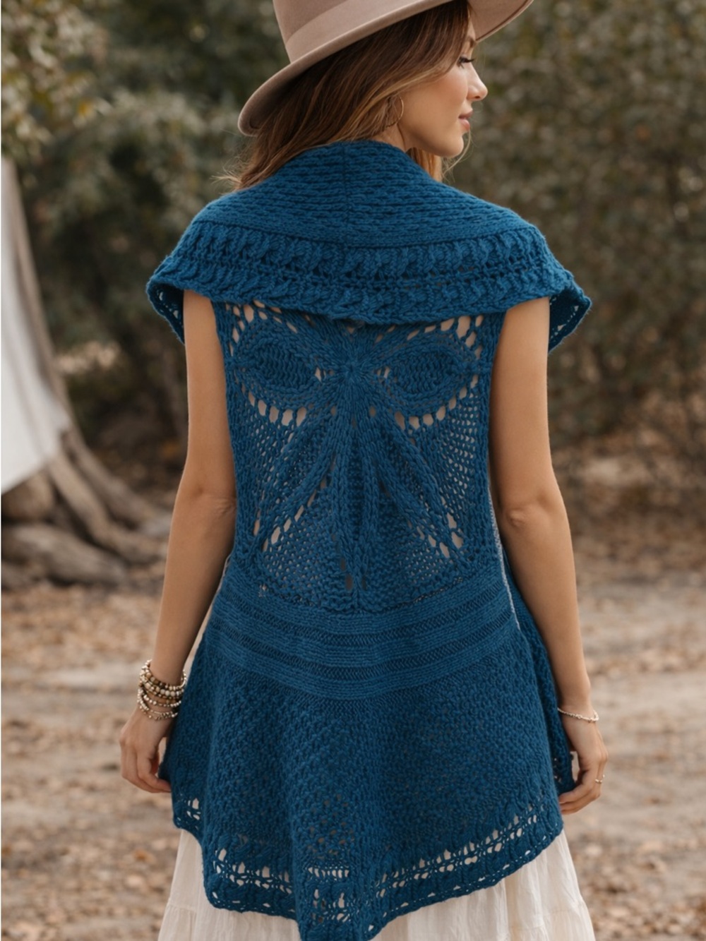 GNW sleeveless cardigan turquoise blue, Open-Front Crochet Knit Vest size:L - Picture 2 of 11